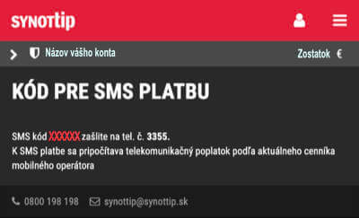 Synottip možnosti depozitu - vklad cez SMS kod