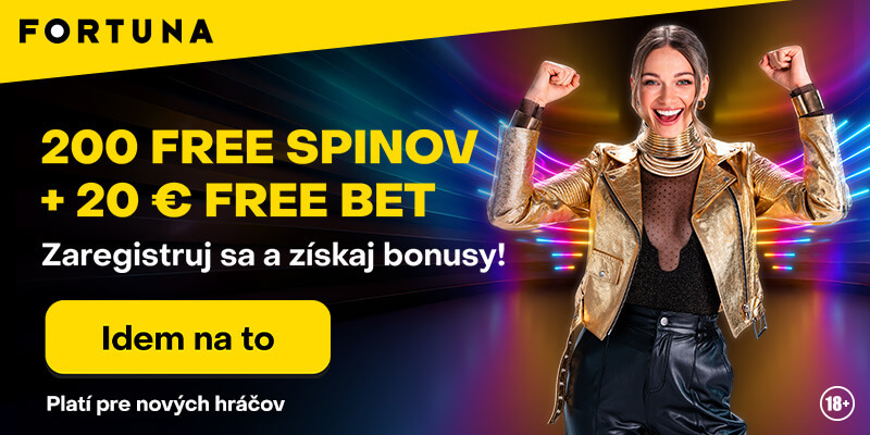 Fortuna bonus za&nbsp;registráciu 200 free spinov a&nbsp;20 eur