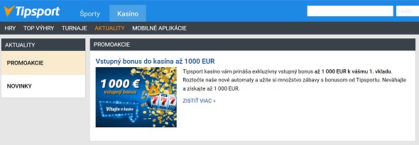 Bonusy v online kasíne Tipsport