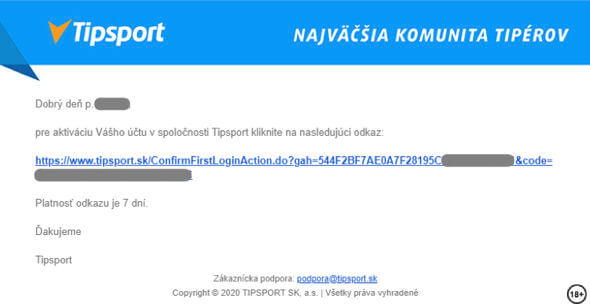 Klikni a dokonči registráciu na Tipsport SK