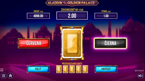 Funkcia Riziko v online automate Aladdin and the Golden palace