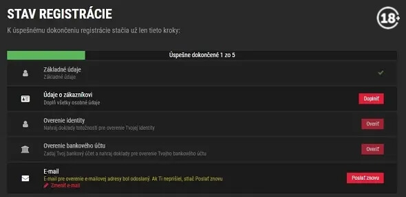 Stav registrácie v Synottipe