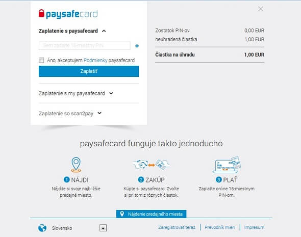 Paysafecard vklad v Tipsporte