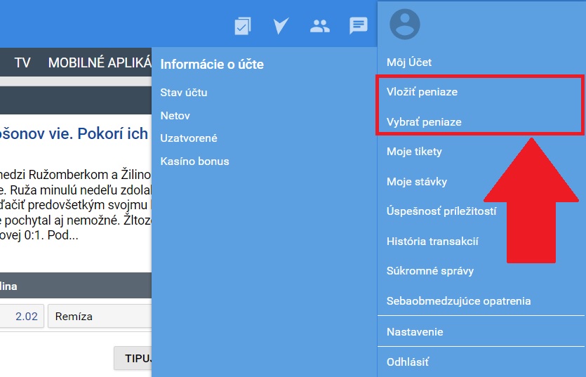 Vklady a výbery v Tipsporte