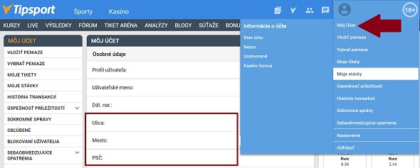 Tipsport zmena adresy