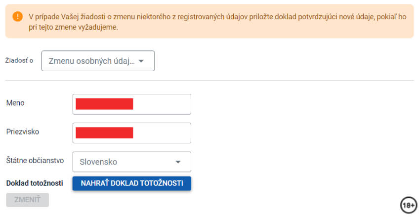 Tipsport zmena mena, priezviska, občianstva