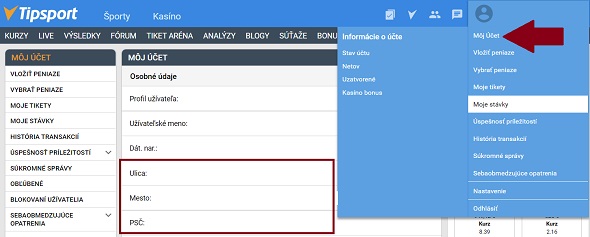 Aktuálna adresa trvalého pobytu v Tipsporte