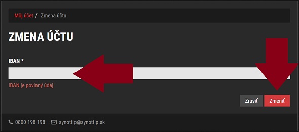 Zmena IBAN čísla účtu v Synot Tip