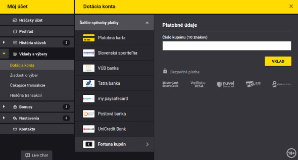 Fortuna kupón vklad na účet