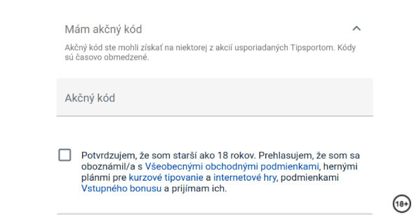 Tipsport online kasíno akčný kód