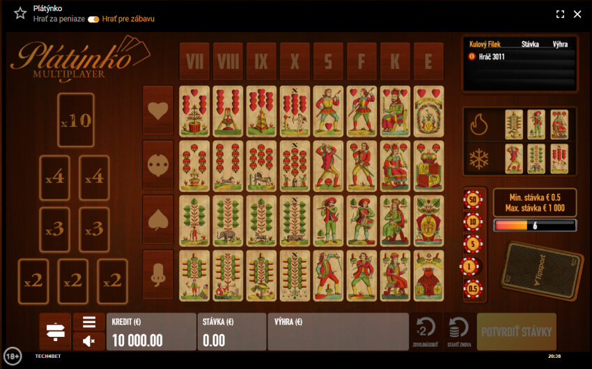 Tipsport online casino - kartová hra Plátýnko