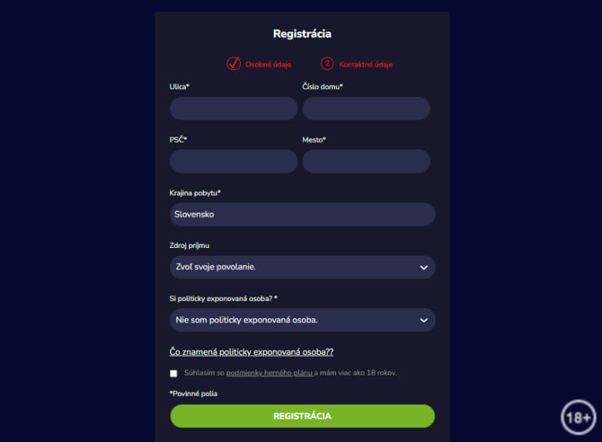 OlyBet online casino - registrácia krok č. 3