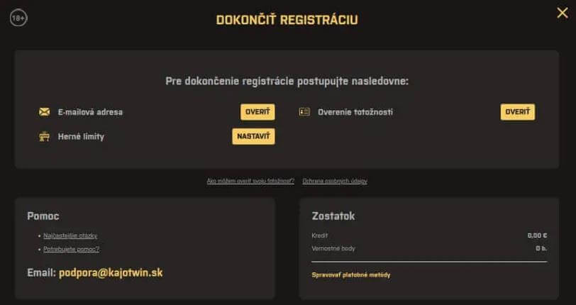 Dokončenie registrácie KajotWin SK