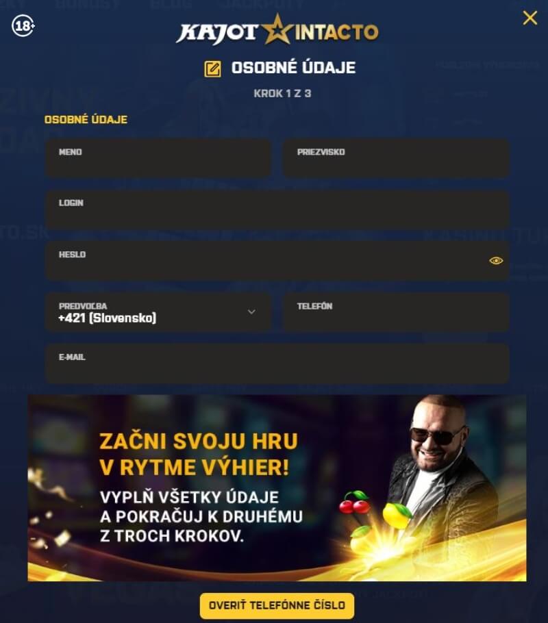 Kajot Intacto registrácia