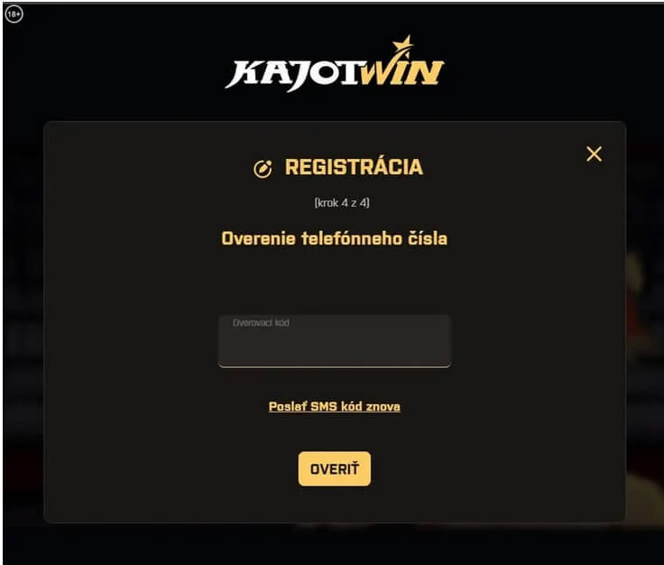 Registrácia Kajot casino krok 4