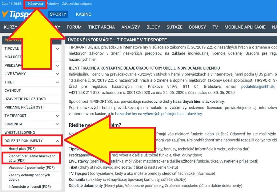 Kde nájsť žiadosť o zrušenie Tipsport účtu