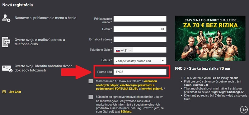 Fortuna promo kód pre Fight Night Challenge 5 - FNC5