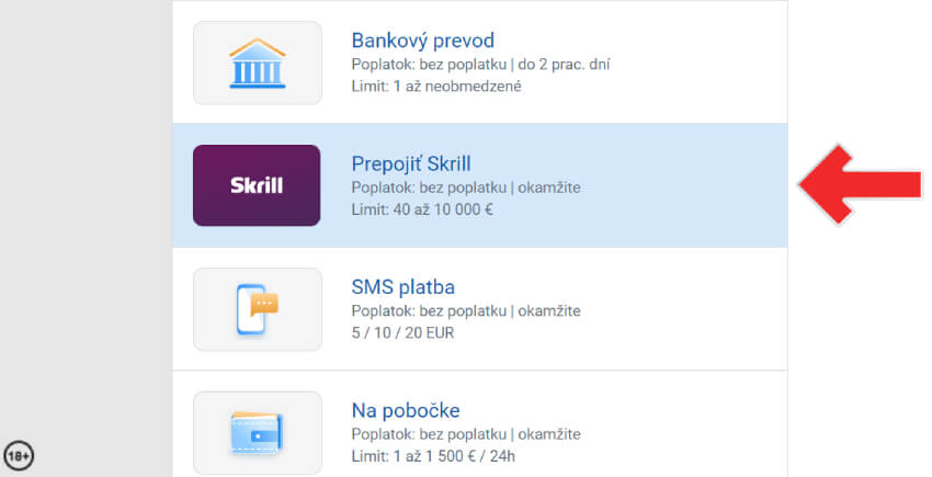 Klikni, vytvor si Tipsport účet a vkladaj peniaze cez Skrill